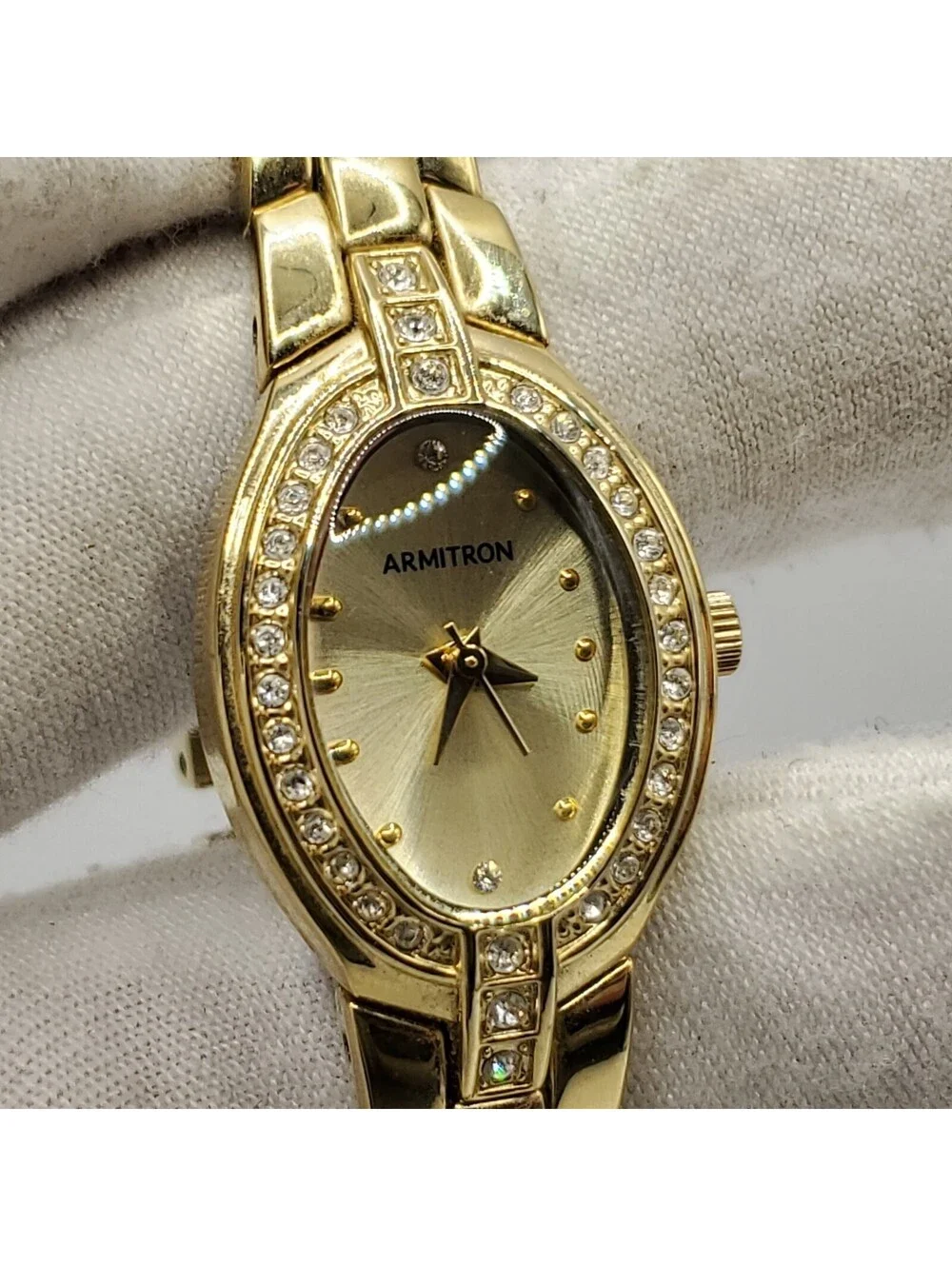 Armitron Rhinestone Bezel Watch Women 20mm Gold Tone New Battery